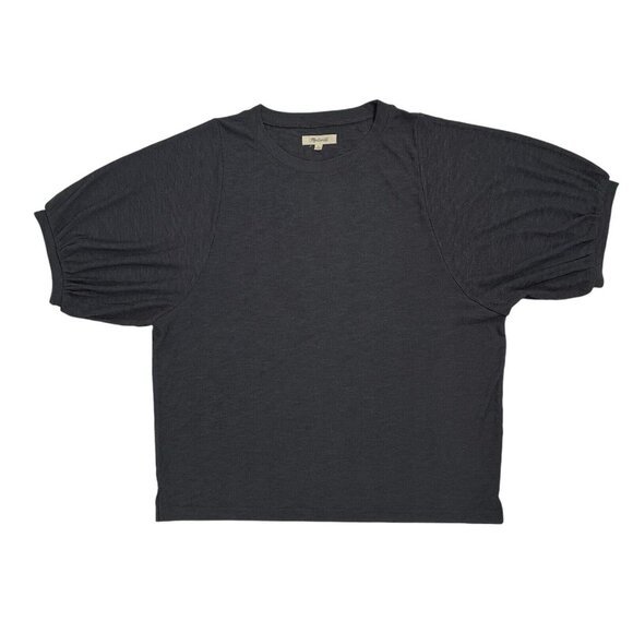 Madewell Women Top Medium Size Gray Eastover Bubble Short Sleeve Stretch NWOT - Picture 2 of 10